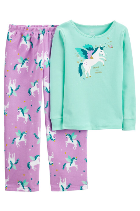Pijama de 2 piezas de algodón y polar con estampado de unicornios 0