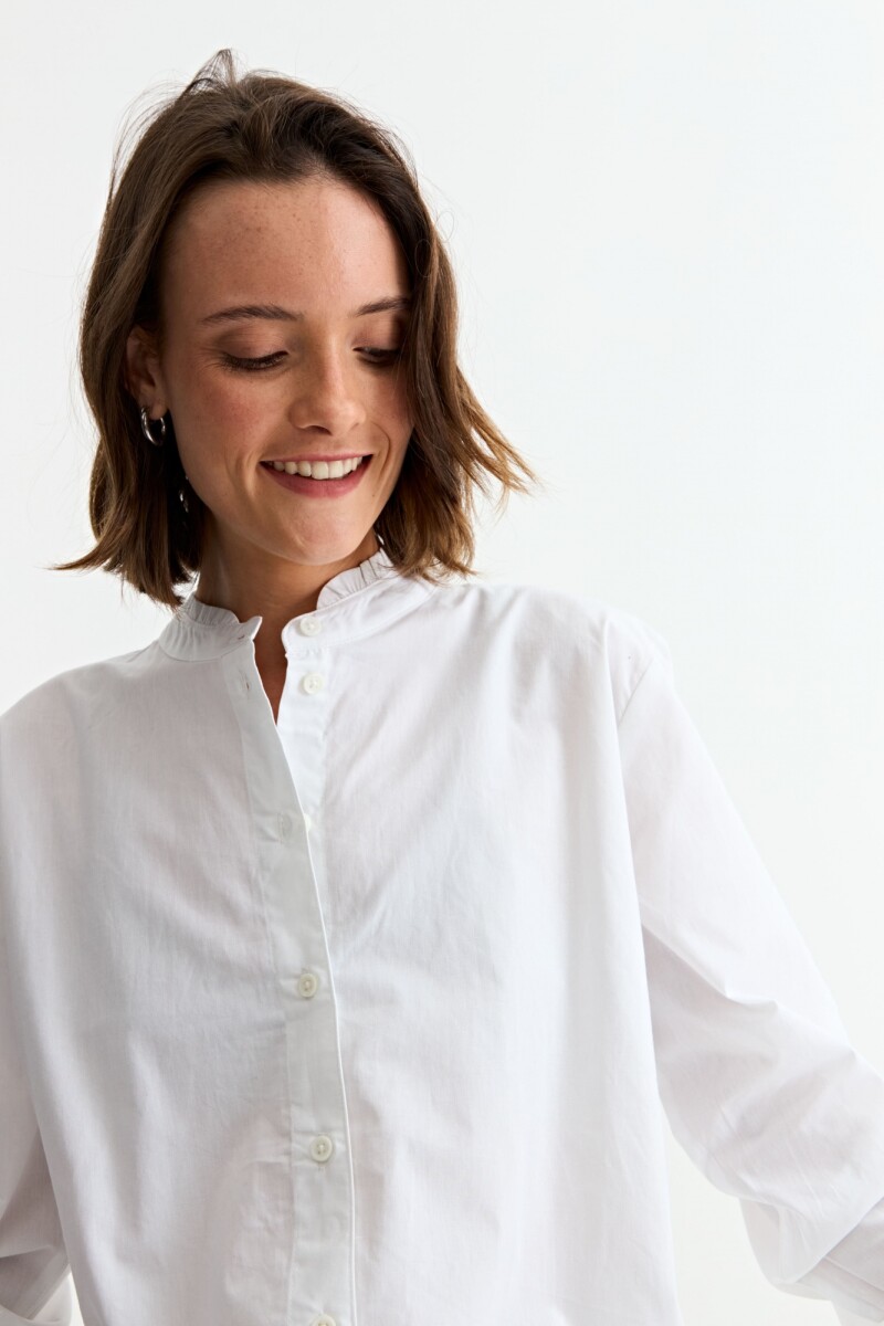 Camisa m/l con volado en cuello y puños BLANCO