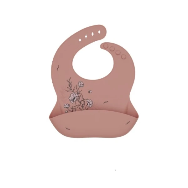 Babero Silicona Platinum Flores Kikkaboo Rosa