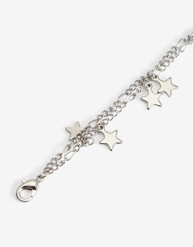 Pulseras Flexibles Metal Pulsera Con Estrellitas - Plateado Rodio