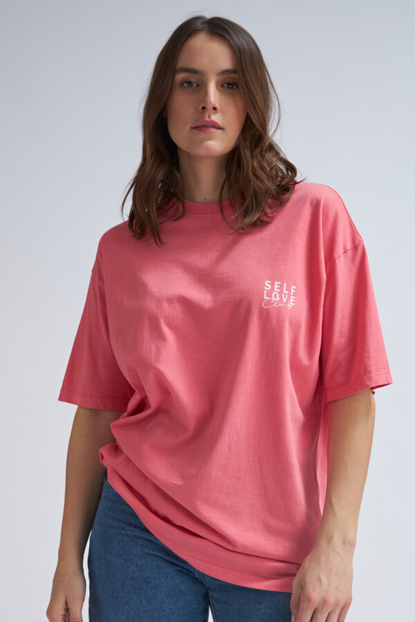 Camiseta larga manga corta estampada Rosa