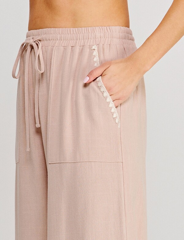 Pantalon Lino Detalles Bordado BEIGE