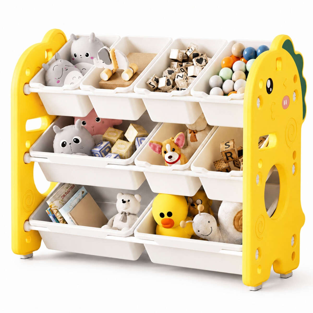 Organizador Infantil Multifuncional Juguetes Libros 9 Cajas - Blanco/amarillo 