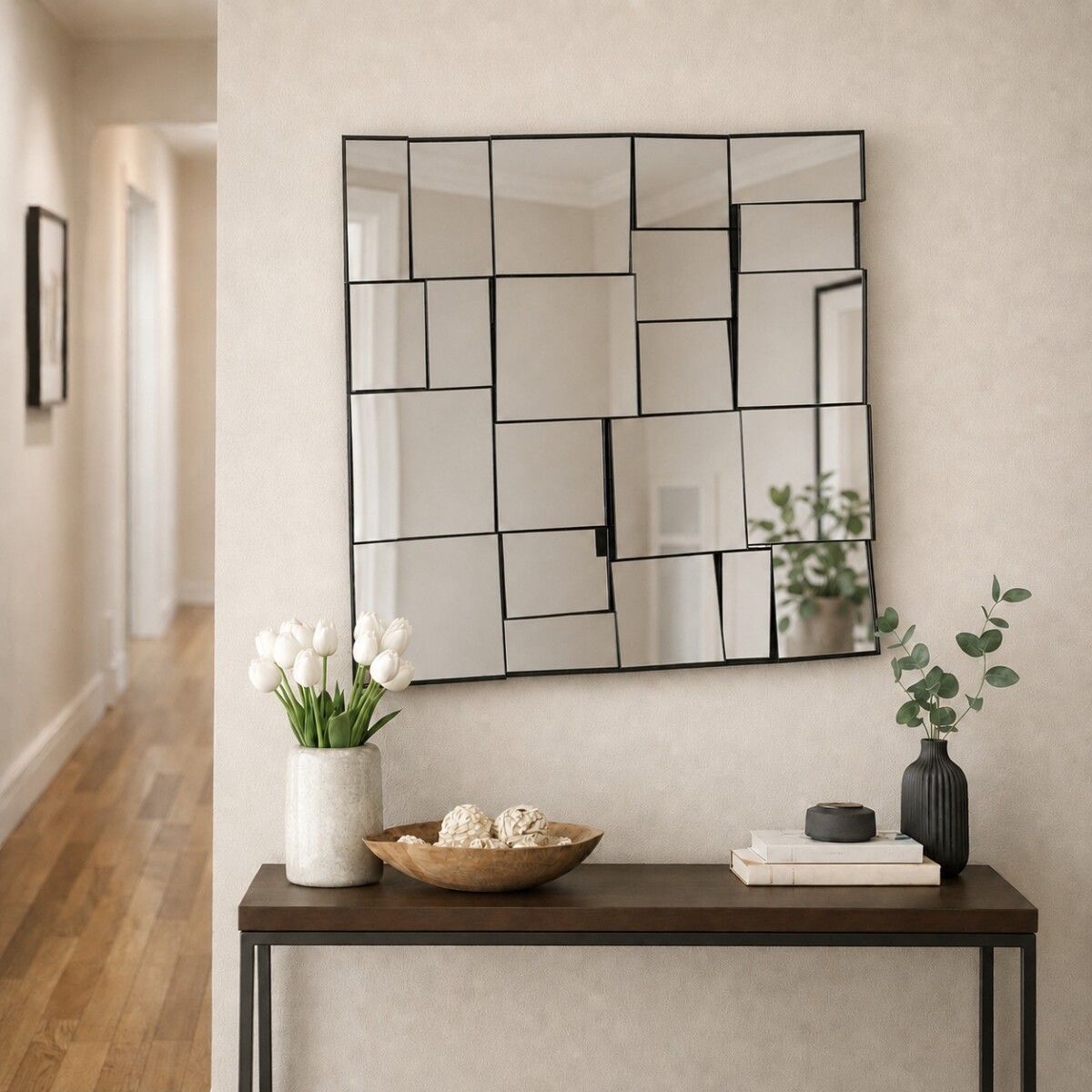 Espejo Decorativo de Pared Cuadrado Tipo Mosaico Moderno 