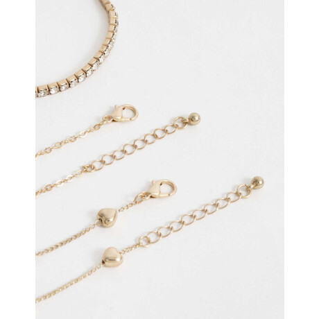 Set De Pulseras Flexibles Con Strass Dorado