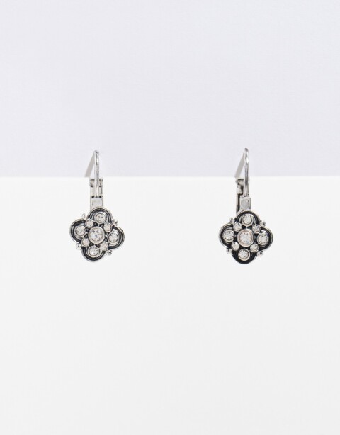 Aros Colgantes Cortos Strass Aros De Flores - Cristal