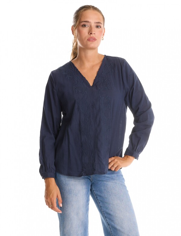 Blusa Algodon Esc V AZUL