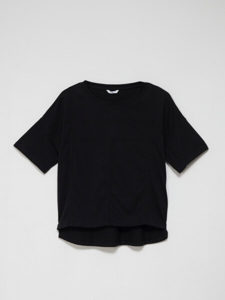 Camiseta manga corta con broderie Negro
