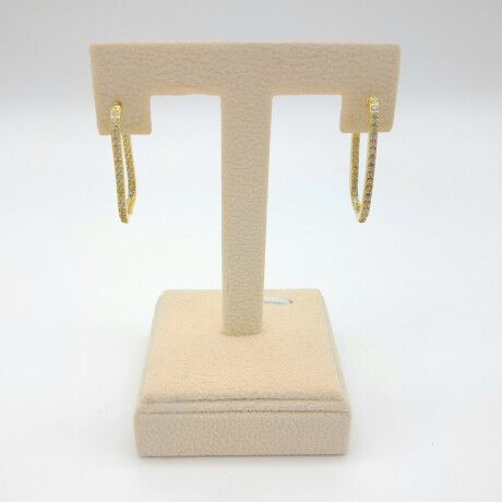 Aros de Plata 925 con baño de Oro Amarillo y Circonias Largo 2.8 cm