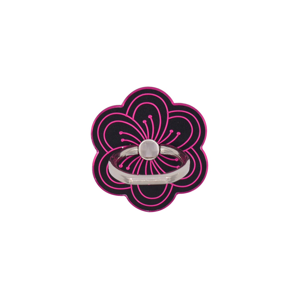 Anillo soporte para celular diseño flor metalizada negro 