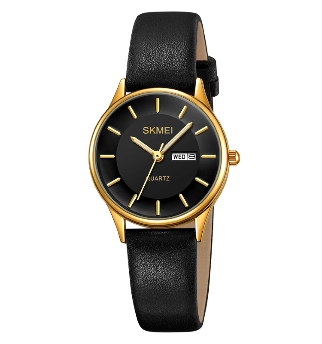 Reloj Skmei 2251gdbk Mujer Analógico Dorado Con Esfera Negra Y Correa De Cuero 