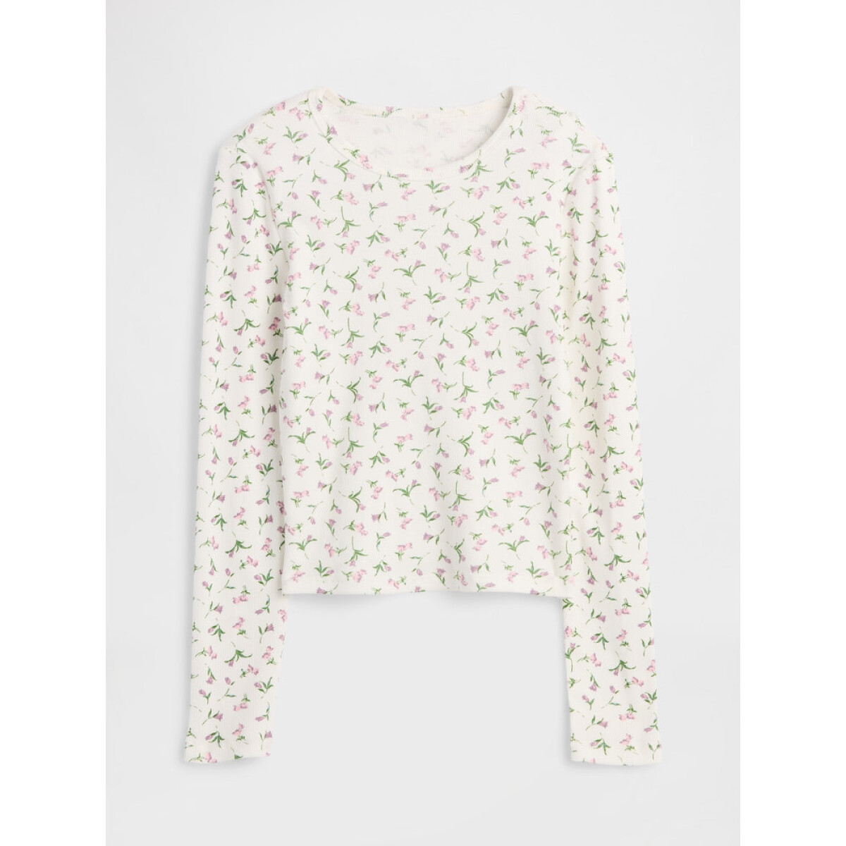V-LS RIB TEE - WHITE FLORAL PRINT 