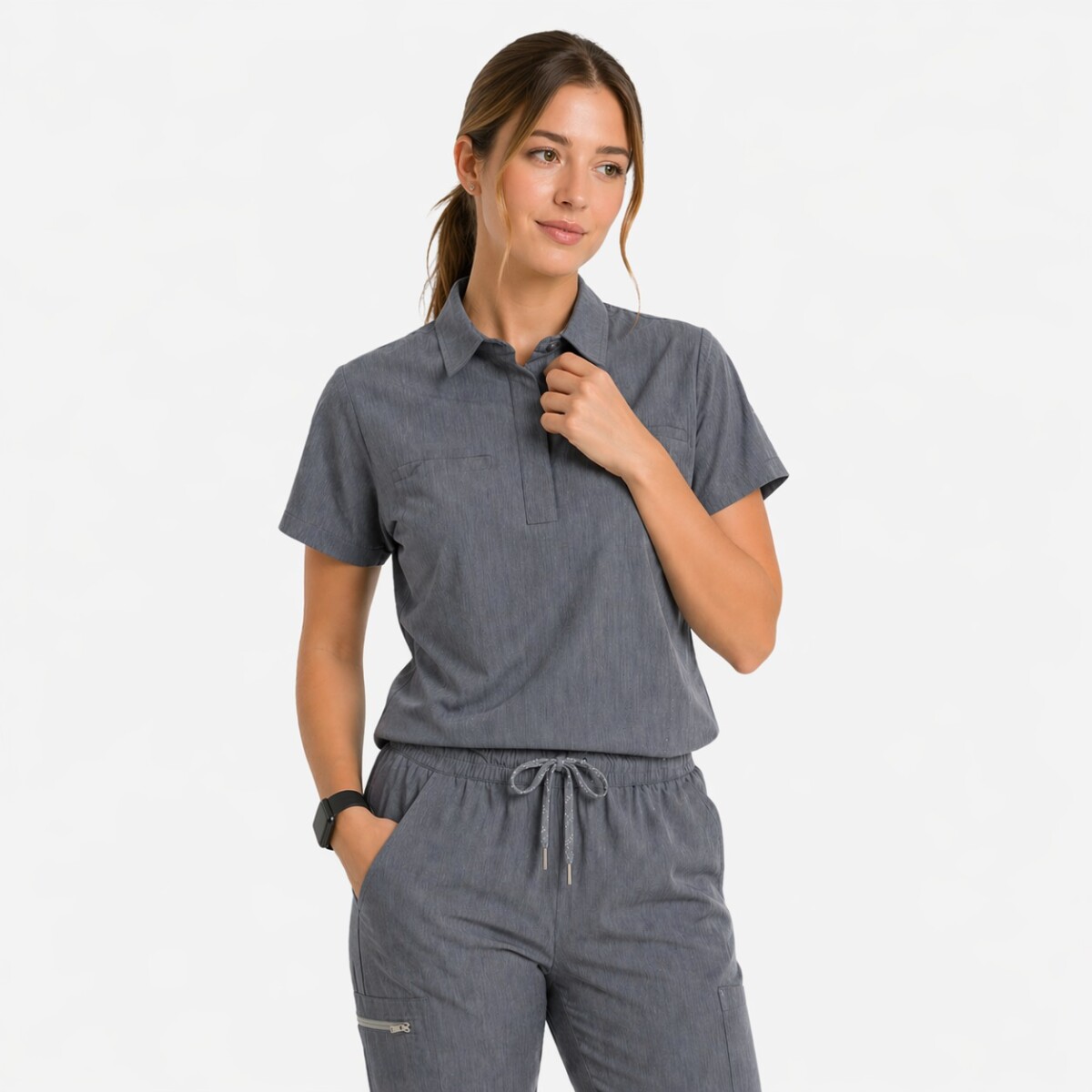 Casaca polo con botón Dama - Gris jaspeado 
