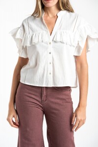 Blusa Volados Algodón Nacar