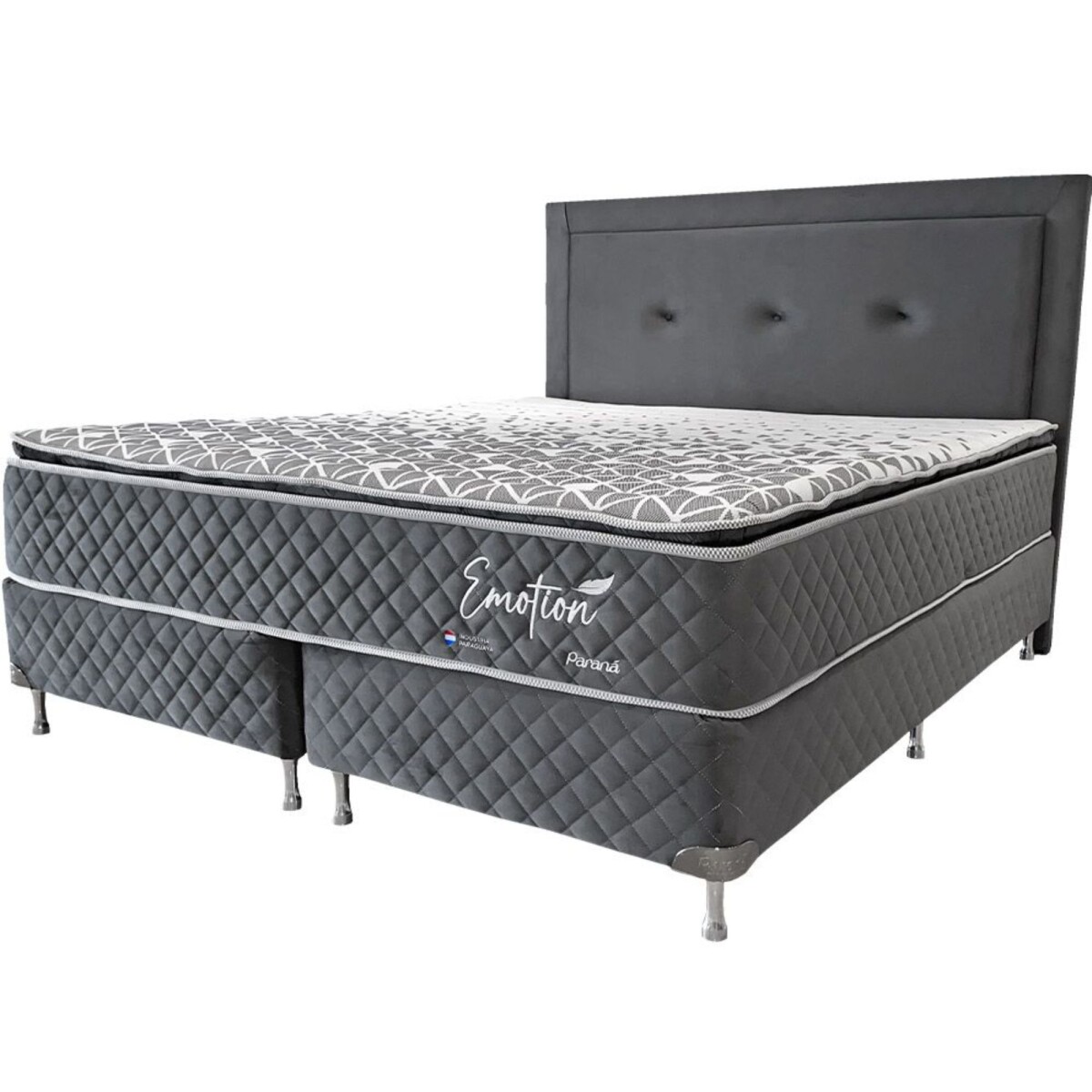 Sommier Paraná Emotion 200x200 cm Gris ( Base + Colchón + Cabecera) 