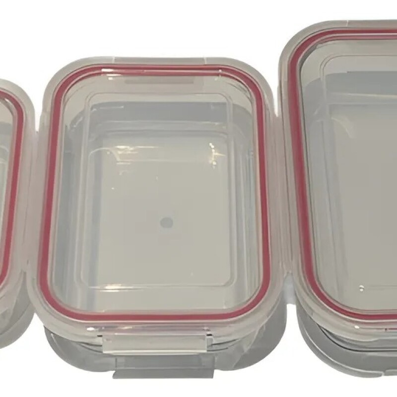 Set x 3 Tuppers Rectangulares de Vidrio c/Trabas - X-XM01-R Set x 3 Tuppers Rectangulares de Vidrio c/Trabas - X-XM01-R