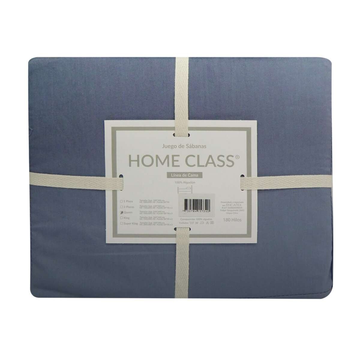 Juego Sábanas Queen Size Home Class Lisas 180 Hilos 100% Algodón - Azul Piedra 