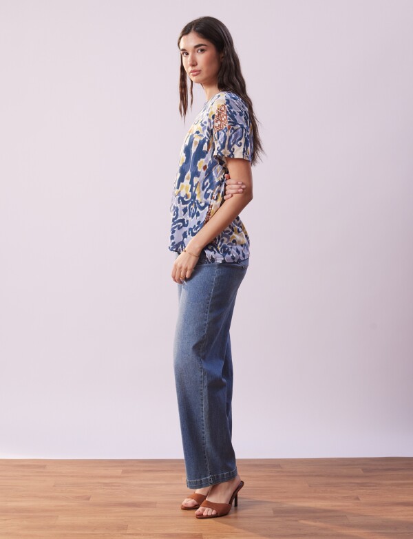 Remera Algodon Print MULTI/AZUL