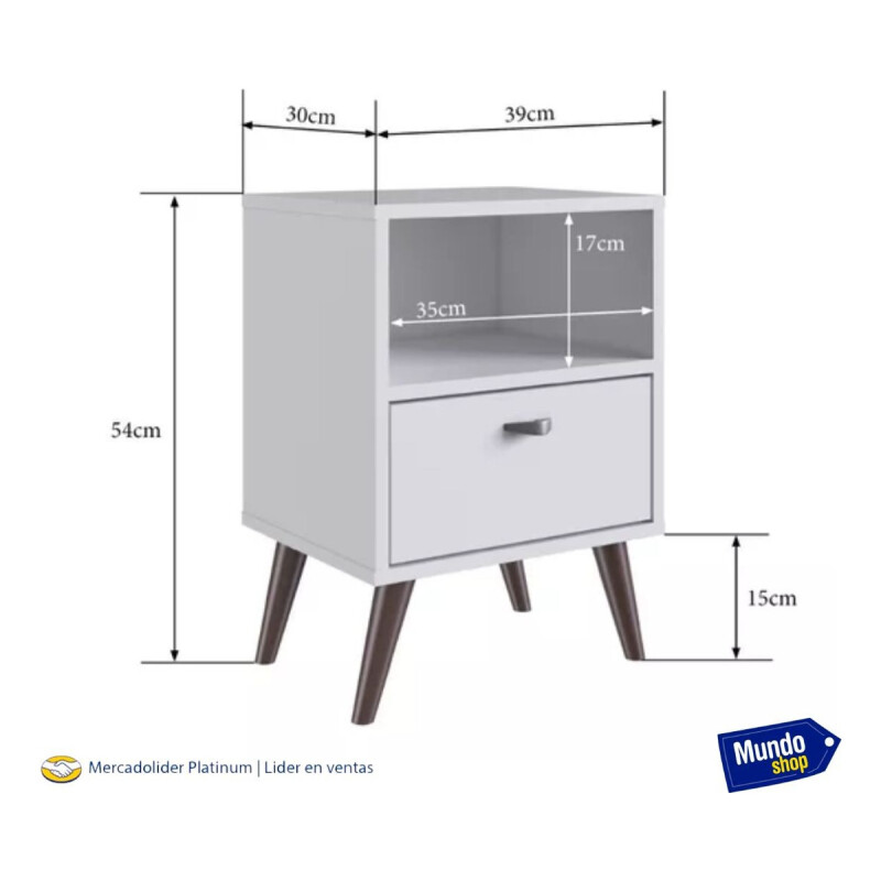 Mesa De Luz Nordica Retro Dormitorio 1 Estantes 1 Cajon Pro Blanco