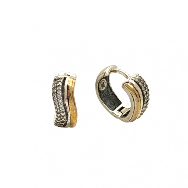 Caravanas Aros torneados doble-Plata y oro-Zirconia-CA5143 conpiedra