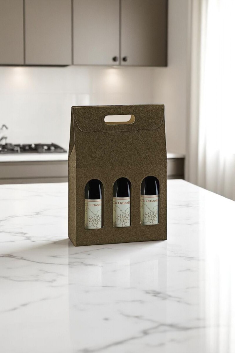 Caja c/ventana 3 botellas 27x9x38,5 - 33027 - PELLE MARRONE 