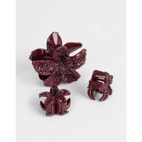 Set De Broches Flor Hawaiana Rojo Burdeaux