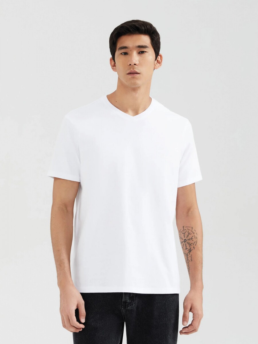 CAMISETA UNISSEX ESCOTE V SUPER COTTON - BLANCO 