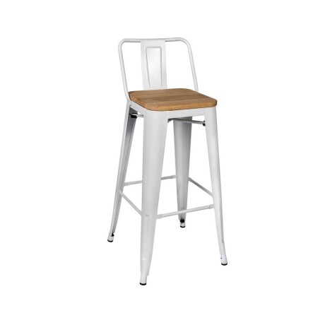 Taburete con respaldo Tolix en metal con asiento de madera Blanco