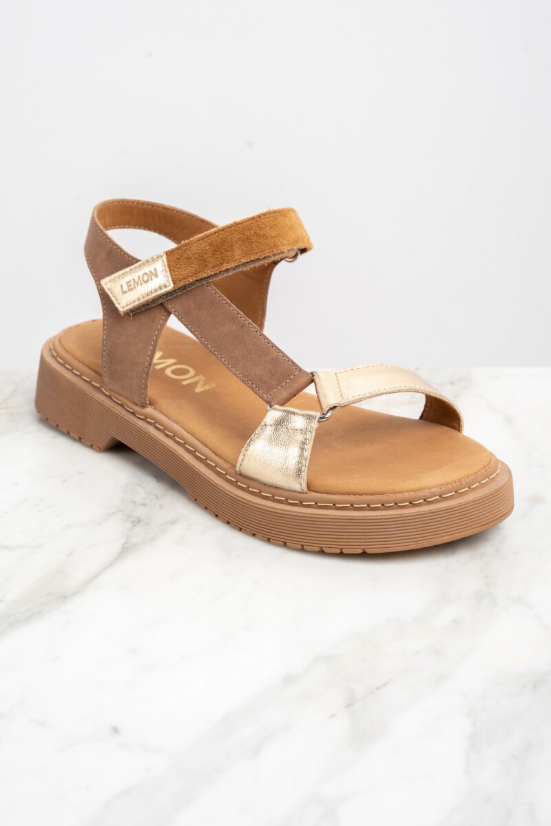 Sandalia Cuero Combinada Marrón
