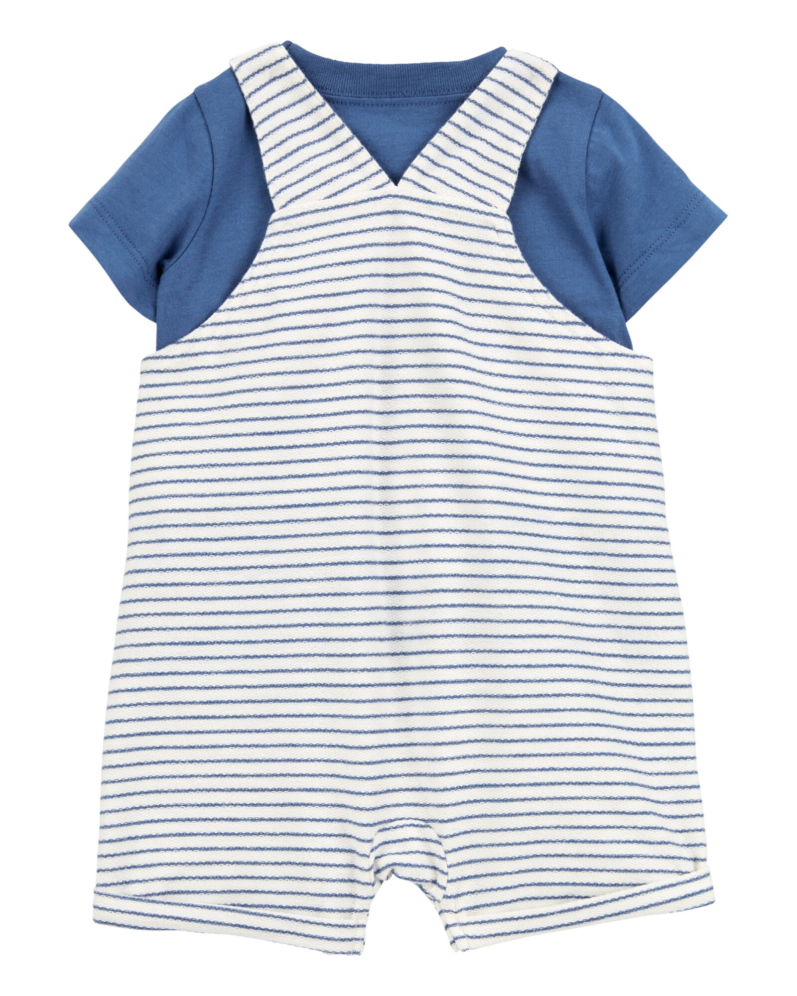 Set dos piezas de algodón, enterito corto y remera, diseño a rayas Sin color