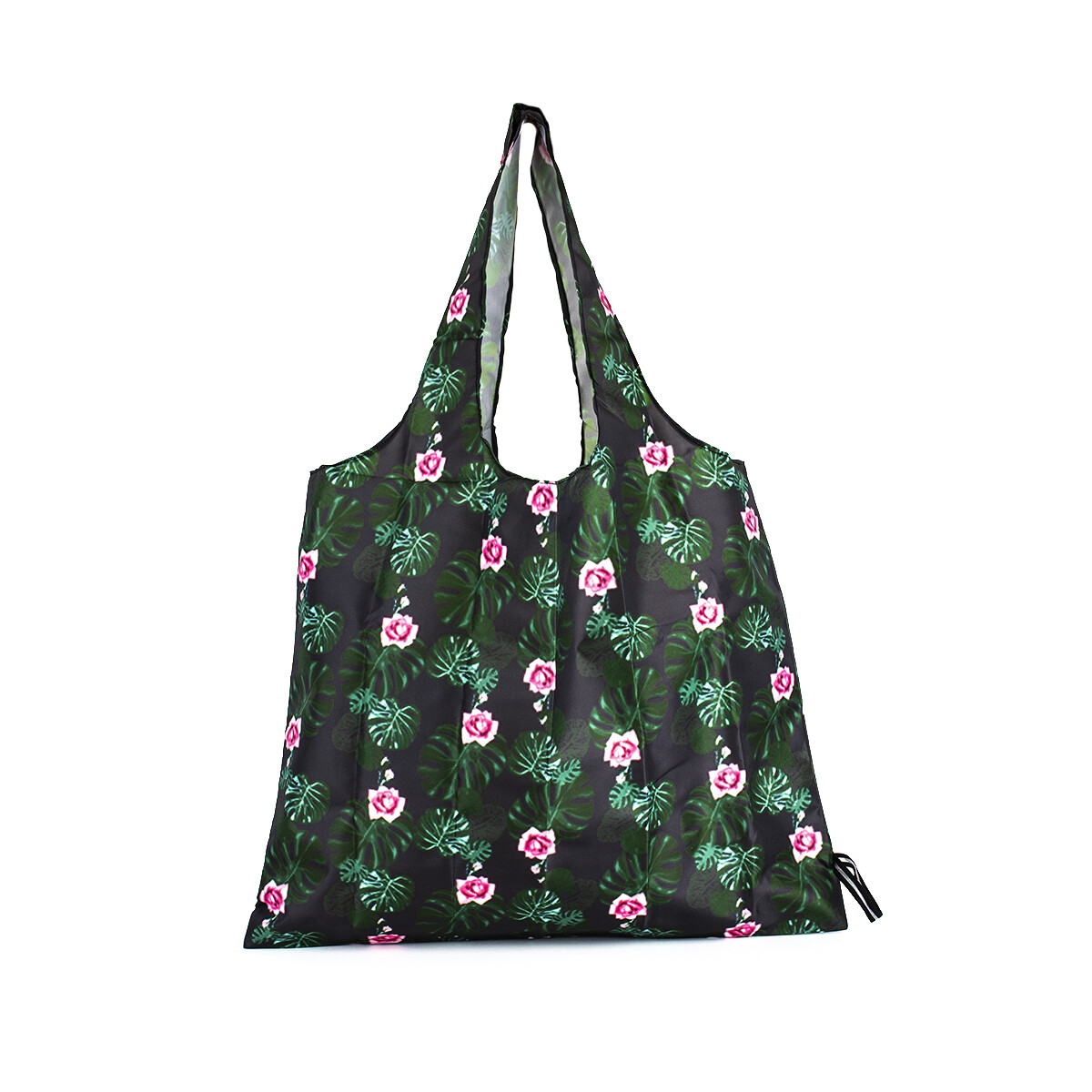 Bolsa Reutilizable Verde Con Flores Rosadas 