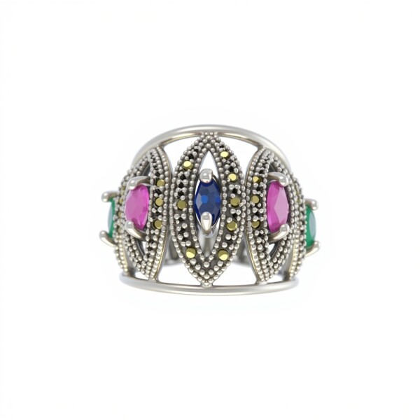 Anillo Cúpula-Plata 925-Piedras Varias-AN3249 conpiedra