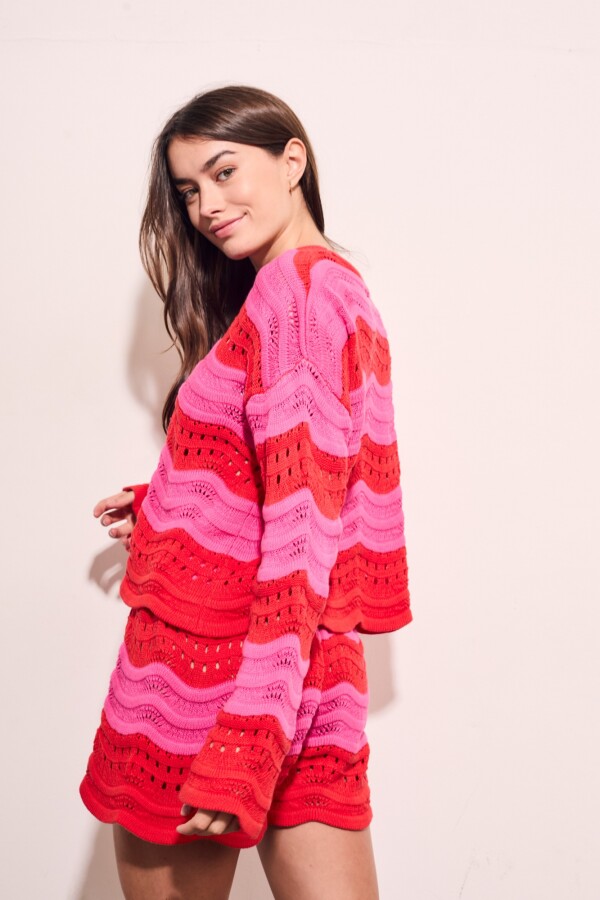 Sweater Textura Rayado Rojo