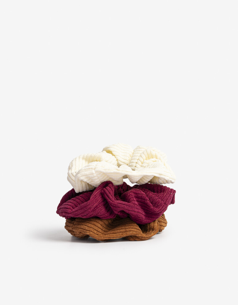 Skunzies Texturada Set De Scrunchies De Corderoy - Combinacion Tricolor