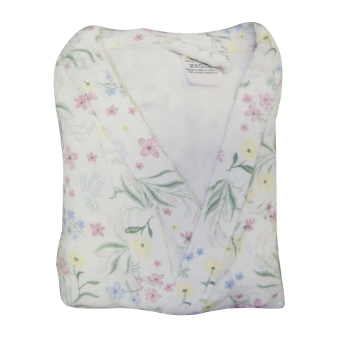 Bata Baño Felpa Estampada Algodón Talle P al G Flores Coral