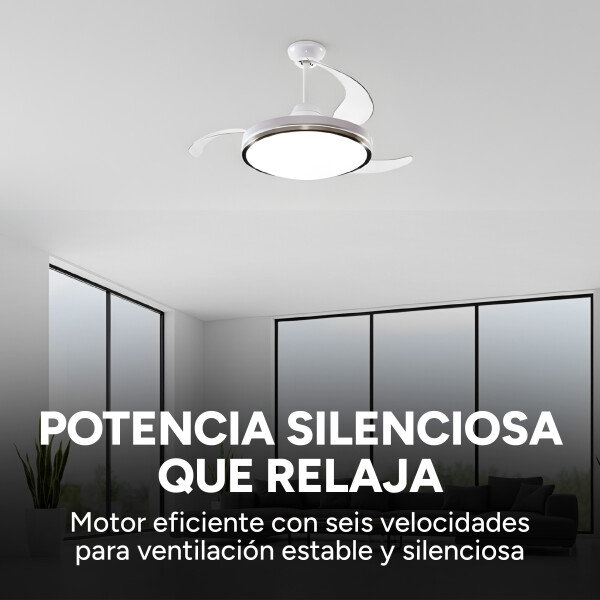 Ventilador De Techo Lámpara Led Aspas Retráctiles C/ Control Color Blanco