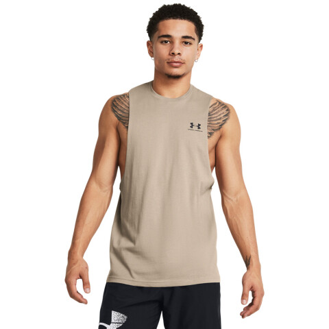 UA LEFT CHEST CUT OFF TANK-BLU BRN-203