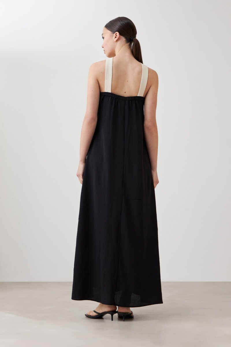 Maxi vestido escote halter bicolor negro