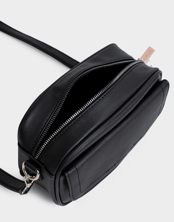 Bandoleras Color Block Bandolera De Cuerina Con Solapa - Negro