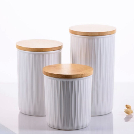 Set de 3 Recipientes Herméticos Multiuso Ceramica C/Tapa Bambú Set de 3 Recipientes Herméticos Multiuso Ceramica C/Tapa Bambú