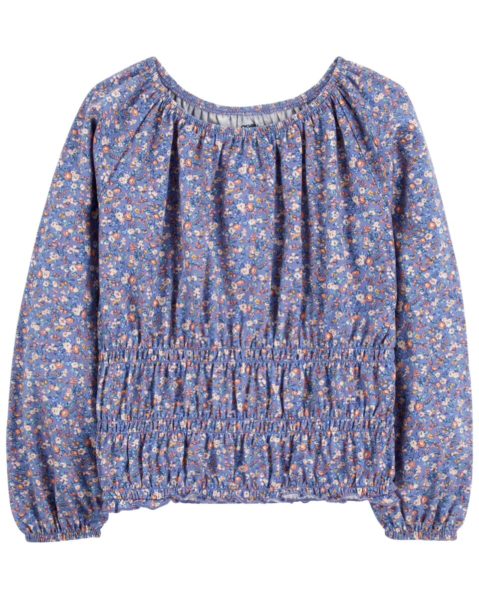Blusa de algodón, con fruncido en la cintura, diseño floral 