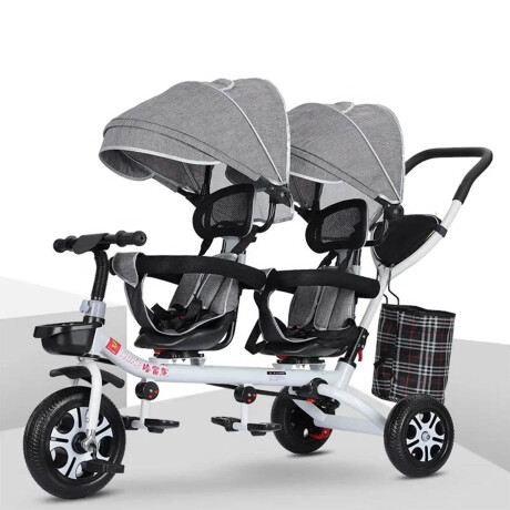 Coche Triciclo Doble Toldo Anti UV Asiento Giratorio Gris 2