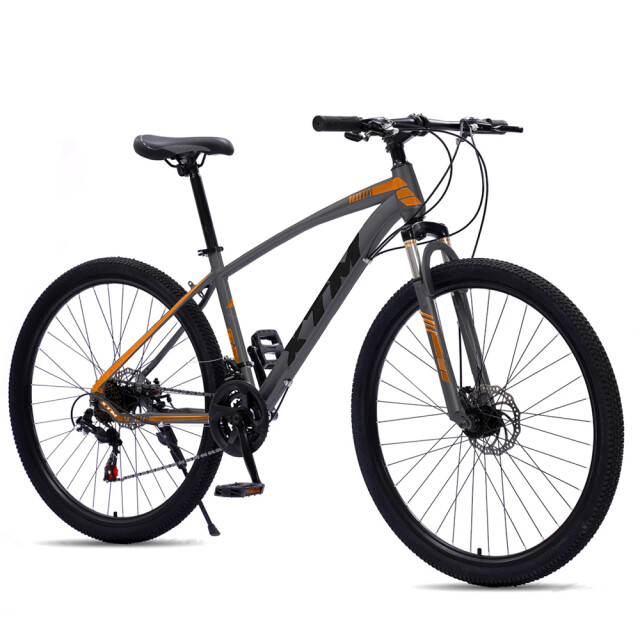 BICICLETA MONTAÑA RODADO 29 CON AMORTIGUADORES Y COMPONENTES SHIMANO - 21 CAMBIOS GRIS NARANJA