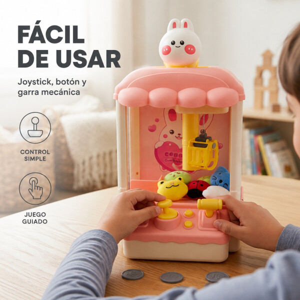 Máquina Infantil Grúa Agarra Juguetes Peluches Con Sonido Variante Color Rosa