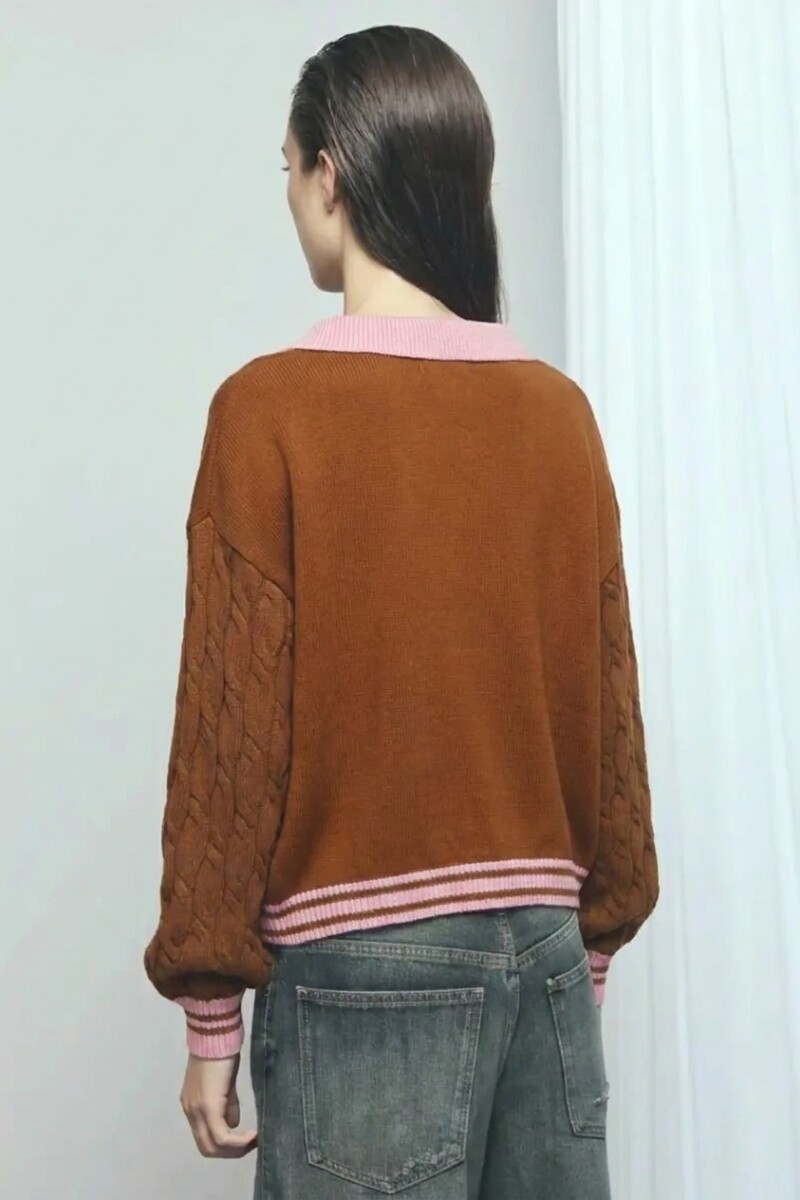 Cardigan con piping tostado