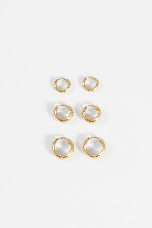 Set de tres aros gruesos acero dorado