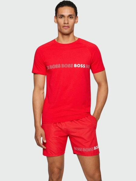 BOSS -Remera de algodón slim fit, BOSS Rojo