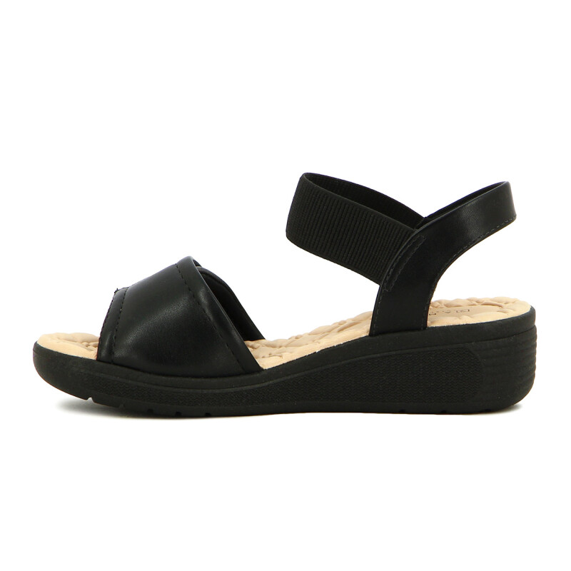 Ramarim Sandalia Tira Ancha C/velcro Pulsera C/elástico Taco Medio - Dama Negro
