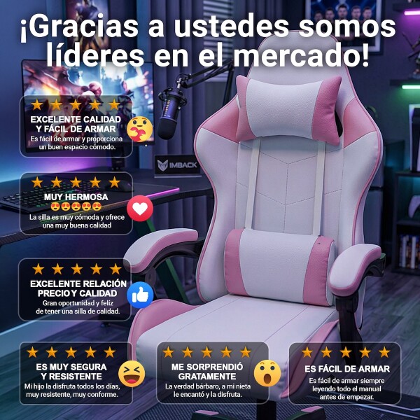 Silla Gamer Ergonomica Escritorio Reclinable Soporta 200kg Imback Blanco con Rosa Silla Gamer Ergonomica Escritorio Reclinable Soporta 200kg Imback Blanco con Rosa
