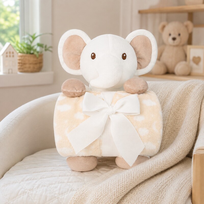 Set Manta con Peluche Elefante Natural